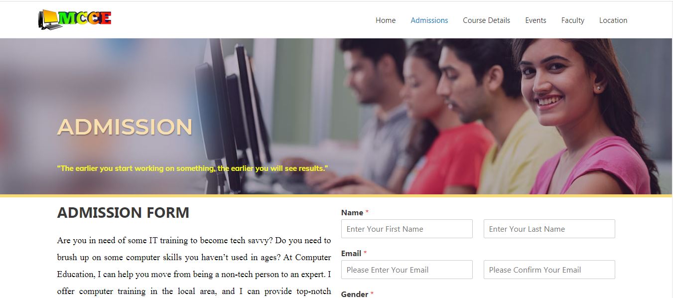 MCCE responsive website screen